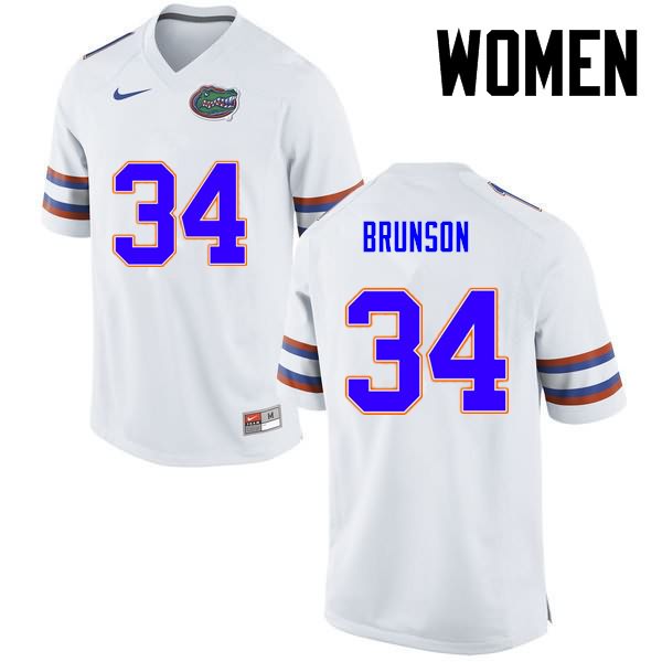 NCAA Florida Gators Lacedrick Brunson Women's #34 Nike White Stitched Authentic College Football Jersey SPQ6164DV